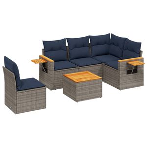 vidaXL 6-delige Loungeset met kussens poly rattan grijs