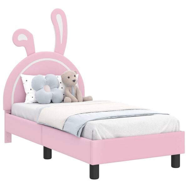 vidaXL Peuterbedframe met hoofdbord met hoofdeinde Roze 70 x 140 cm PU