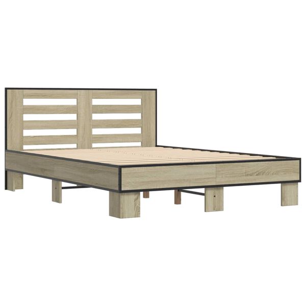 vidaXL Bedframe bewerkt hout metaal sonoma eikenkleurig 120x190 cm