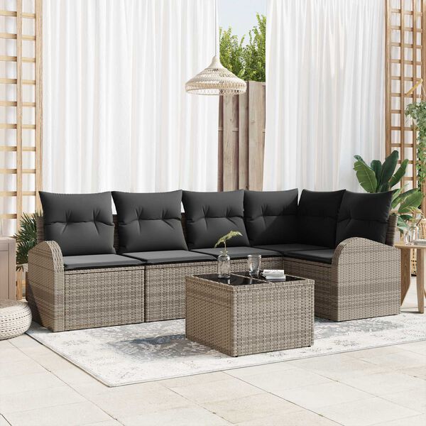 vidaXL Tuin Sofa Set met kussen 6 pcs Grijs Poly riet