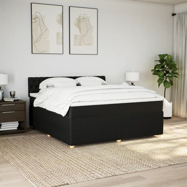 vidaXL Boxspring met matras stof zwart 180x200 cm