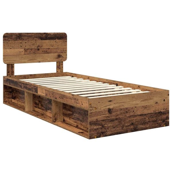 vidaXL Bedframe met hoofdeinde Oudhout 100 x 200 cm Massief grenenhout
