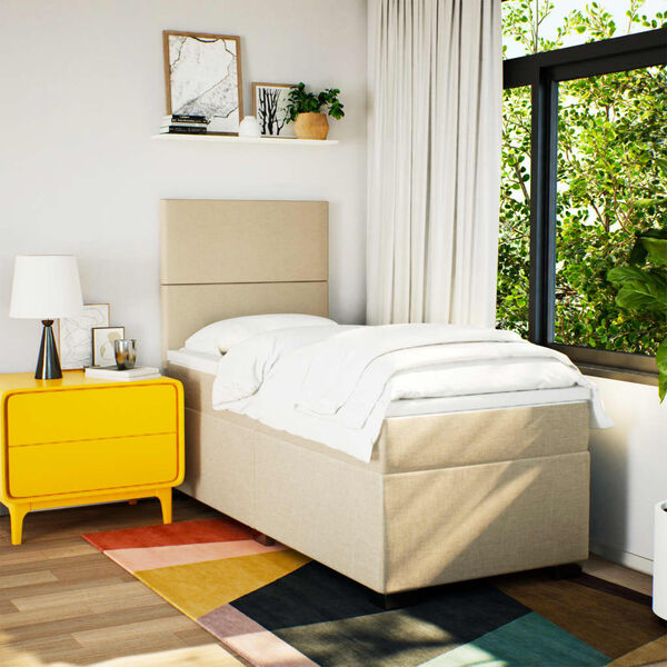 vidaXL Boxspring met matras stof cr&egrave;mekleurig 90x190 cm