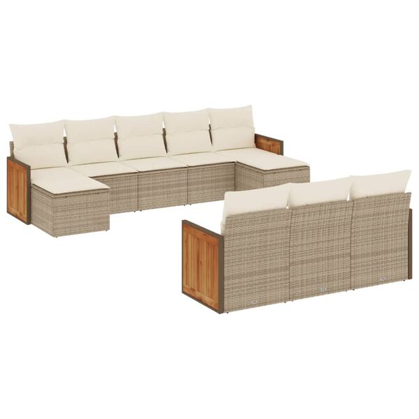 vidaXL 10-delige Loungeset met kussens poly rattan beige