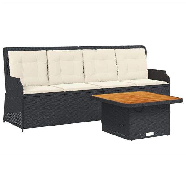 vidaXL 3-delige Loungeset met kussens poly rattan zwart