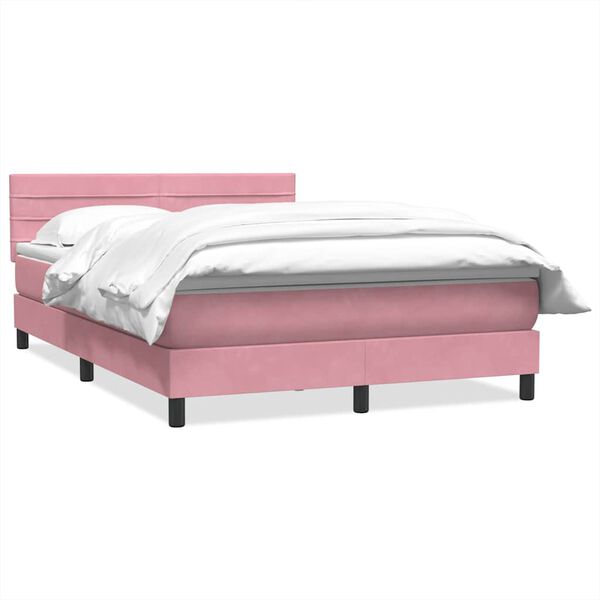 vidaXL Boxspring met matras fluweel roze 140x210 cm