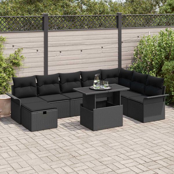 vidaXL Tuin Sofa Set met kussen met opslag 9 pcs Zwart Poly riet