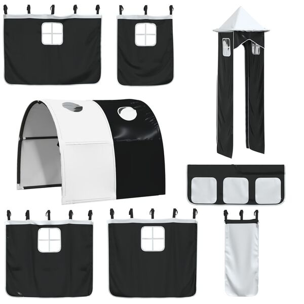 vidaXL Gordijnen voor hoogslaper met tunnel en toren wit en zwart