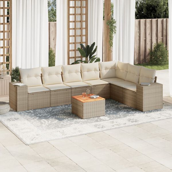 vidaXL 8-delige Loungeset met kussens poly rattan beige