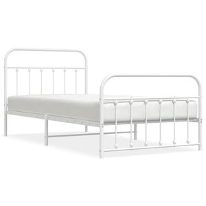 vidaXL Bedframe met hoofd- en voeteneinde metaal wit 107x203 cm