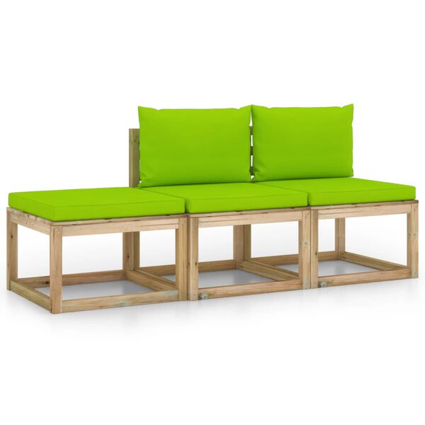 vidaXL 3-delige Loungeset met felgroene kussens