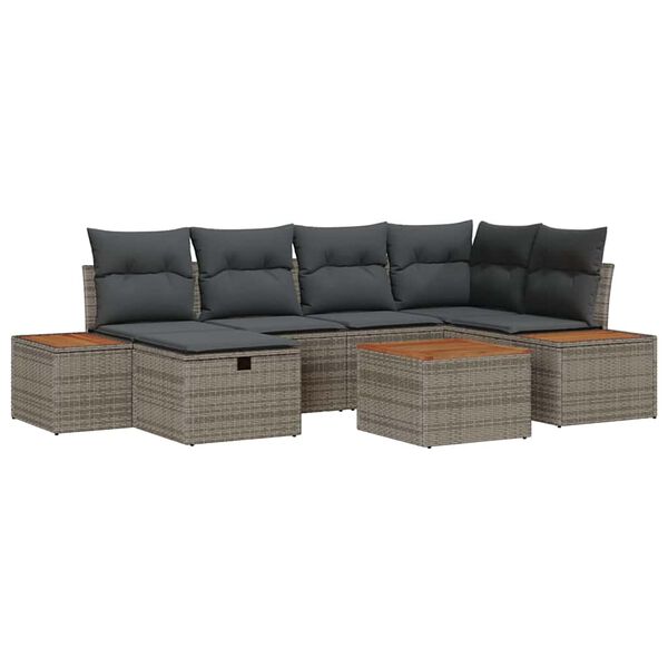 vidaXL Tuin Sofa Set met kussen 7 pcs Grijs 55 x 62 x 69 cm Poly riet