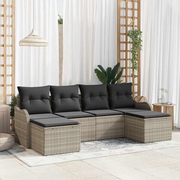 vidaXL Tuin Sofa Set met kussen 6 pcs Lichtgrijs Poly riet