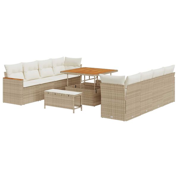 vidaXL Tuinbankenset met kussen 12 pcs Beige poly rattan