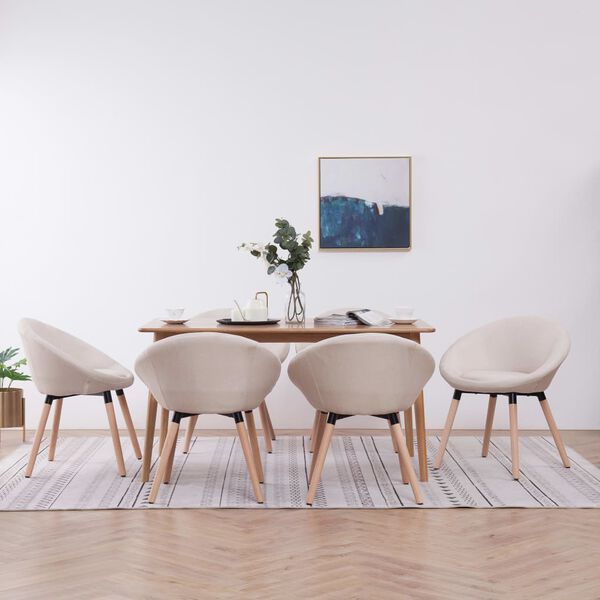 vidaXL Eetkamerstoelen 6 st stof cr&egrave;me