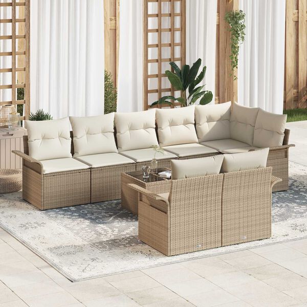 vidaXL Tuin Sofa Set met opslag 9 pcs Beige poly rattan