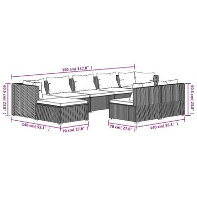 vidaXL 9-delige Loungeset met kussens poly rattan zwart