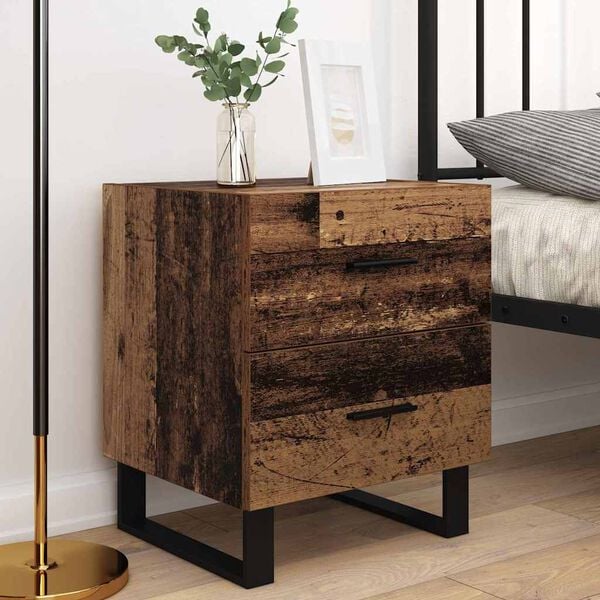 vidaXL Nachtkastje met lade 2 pcs Oud Hout en Zwart 40 x 35 x 47,5 cm
