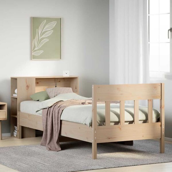 vidaXL Bed met boekenkast zonder matras massief grenenhout 90x190 cm