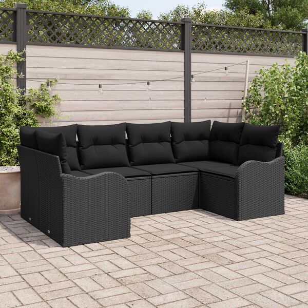 vidaXL Tuin Sofa Set met kussen 6 pcs Zwart Poly riet