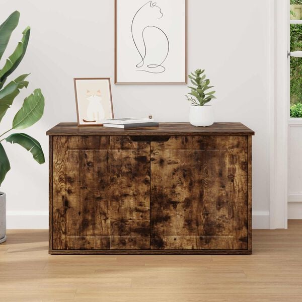 vidaXL Kattenhuis Gerookt eiken 85 x 55 x 50,5 cm Bewerkt hout