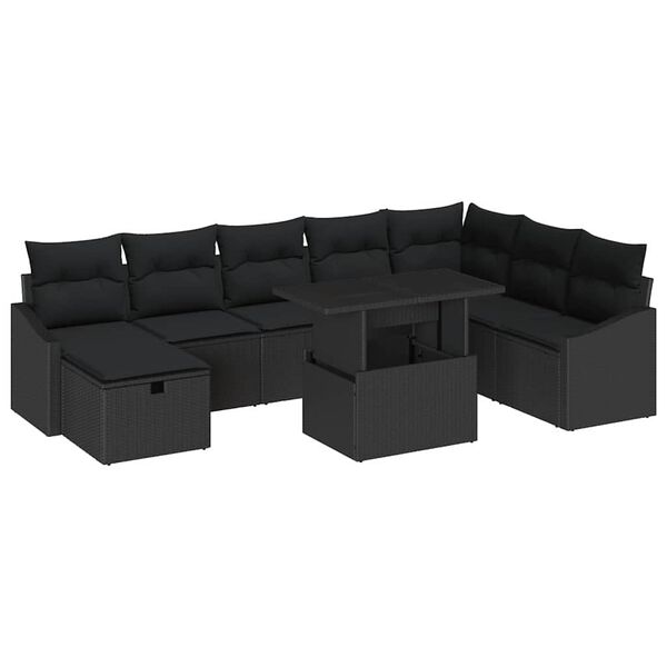 vidaXL Tuin Sofa Set met kussen met opslag 9 pcs Zwart Poly riet