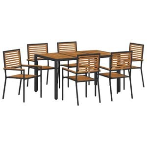 vidaXL Tuin eettafelset 7 st Zwart en Bruin poly rattan