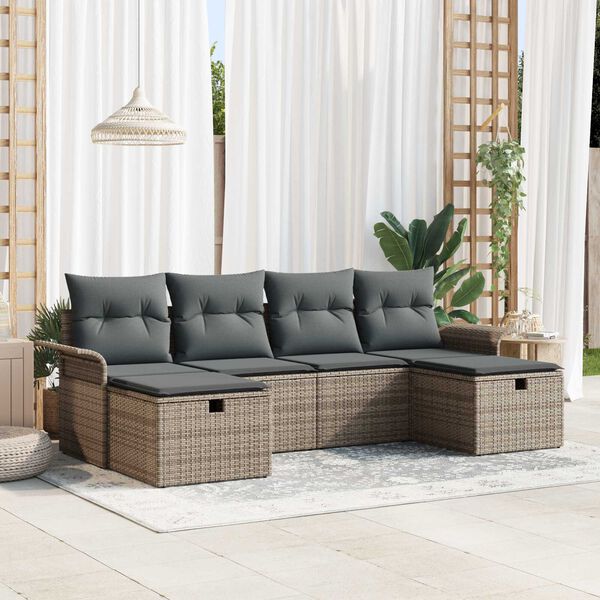 vidaXL Tuin Sofa Set met kussen met opslag 6 pcs Grijs poly rattan