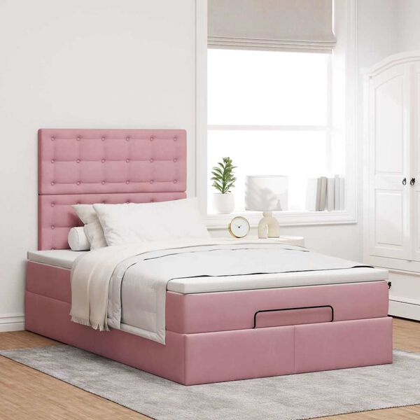 vidaXL Ottoman bed met matrassen 120x200cm fluweel roze