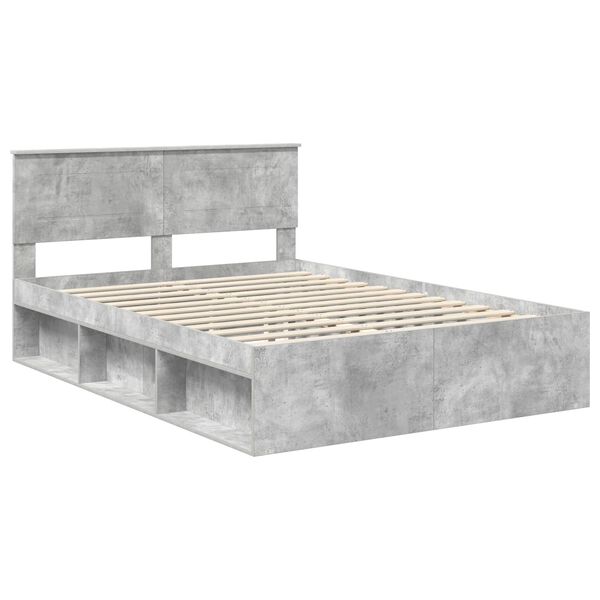 vidaXL Bedframe met hoofdeinde Beton 140 x 200 cm Bewerkt hout