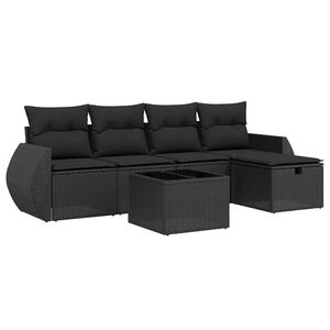 vidaXL 6-delige Loungeset met kussens poly rattan zwart