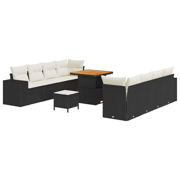 vidaXL Tuin Sofa Set met kussen 11 pcs Zwart en Cr&egrave;me poly rattan
