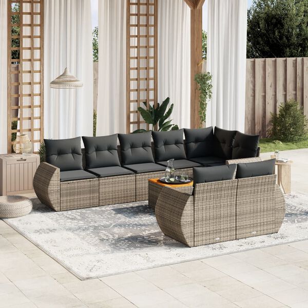 vidaXL 9-delige Loungeset met kussens poly rattan grijs