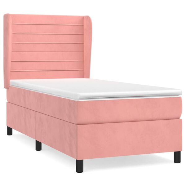vidaXL Boxspring met matras fluweel roze 80x200 cm