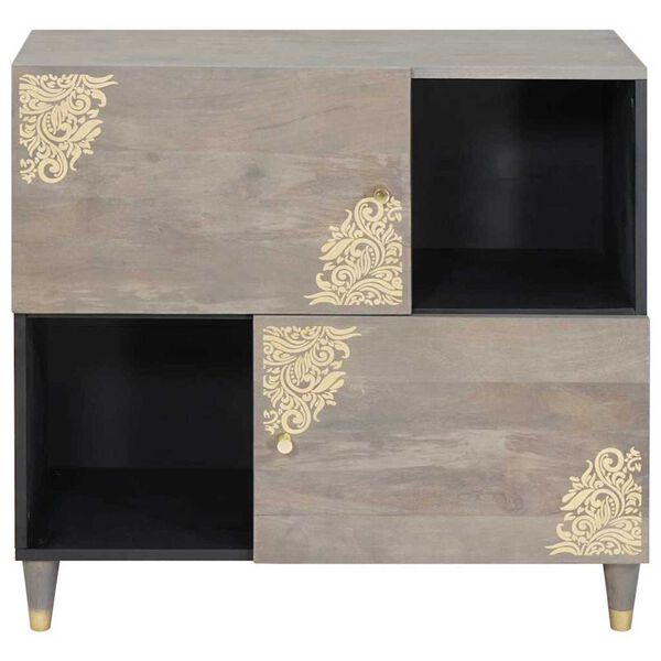 vidaXL Dressoir Grijs en Goud 80 x 33 x 75 cm Massief Mango Hout