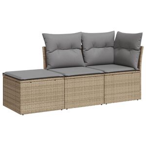 vidaXL 3-delige Loungeset met kussens poly rattan beige