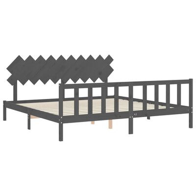 vidaXL Bedframe met hoofdbord massief hout grijs 200x200 cm