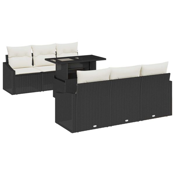 vidaXL Tuin Sofa Set met kussen 7 pcs Zwart en cr&egrave;me 100 x 55 x 73 cm