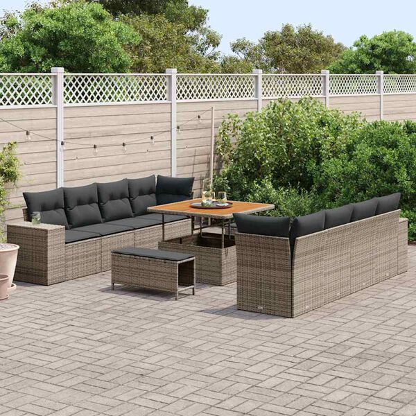 vidaXL Tuin Sofa Set met kussen met opslag 11 pcs Grijs poly rattan