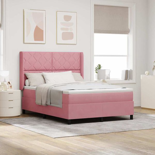 vidaXL Boxspring bed met hoofdeinde Roze 140 x 190 cm Fluweel
