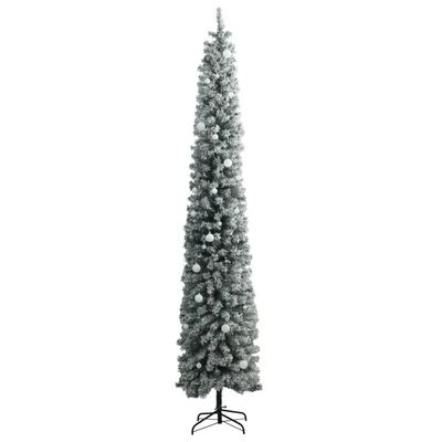 vidaXL Kerstboom smal met 300 LED's kerstballen en sneeuw 270 cm