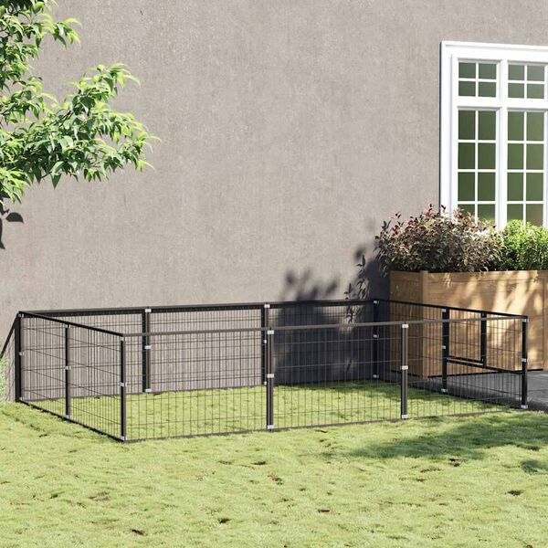 vidaXL Hondenkennel 6 m&sup2; staal zwart