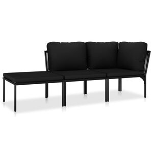 vidaXL 3-delige Loungeset met kussens PVC zwart