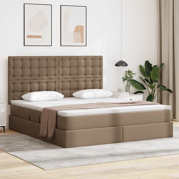 vidaXL Opbergbed met LED met matras Cappuccino 160 x 200 cm Nep Leer