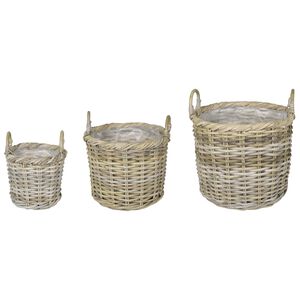 vidaXL Plantenmand met opslag 3 st Natuurlijk grijs Kubu Rattan