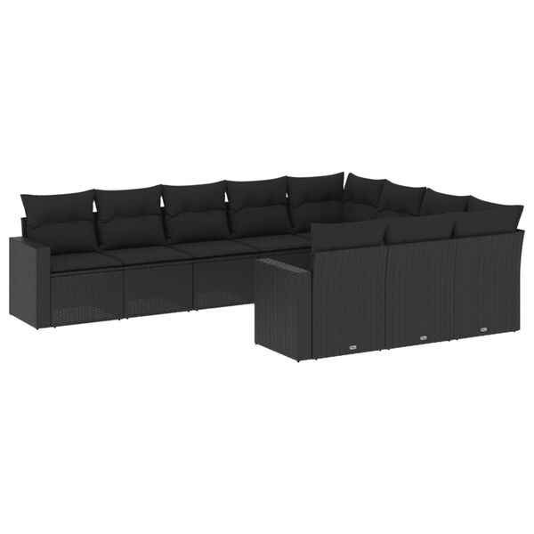 vidaXL 10-delige Loungeset met kussens poly rattan zwart