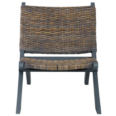 vidaXL Relaxstoel natuurlijk kubu rattan en massief mahoniehout grijs