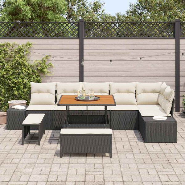 vidaXL Tuinbankenset met kussen 9 pcs Zwart poly rattan