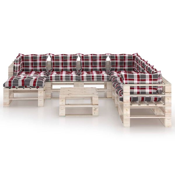 vidaXL 9-delige Loungeset met kussens pallet grenenhout