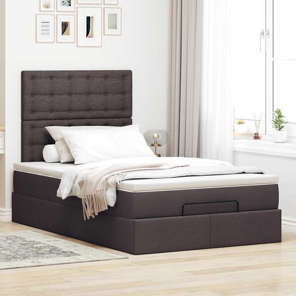 vidaXL Ottoman bed met matras 120x190 cm stof donkerbruin